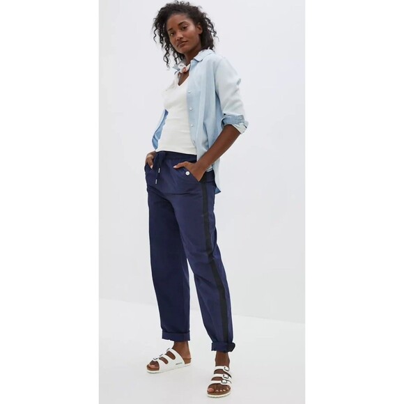 Maeve Anthropologie Women's Small Navy Tenley Twill Track Pants Side Stripes - Picture 6 of 10